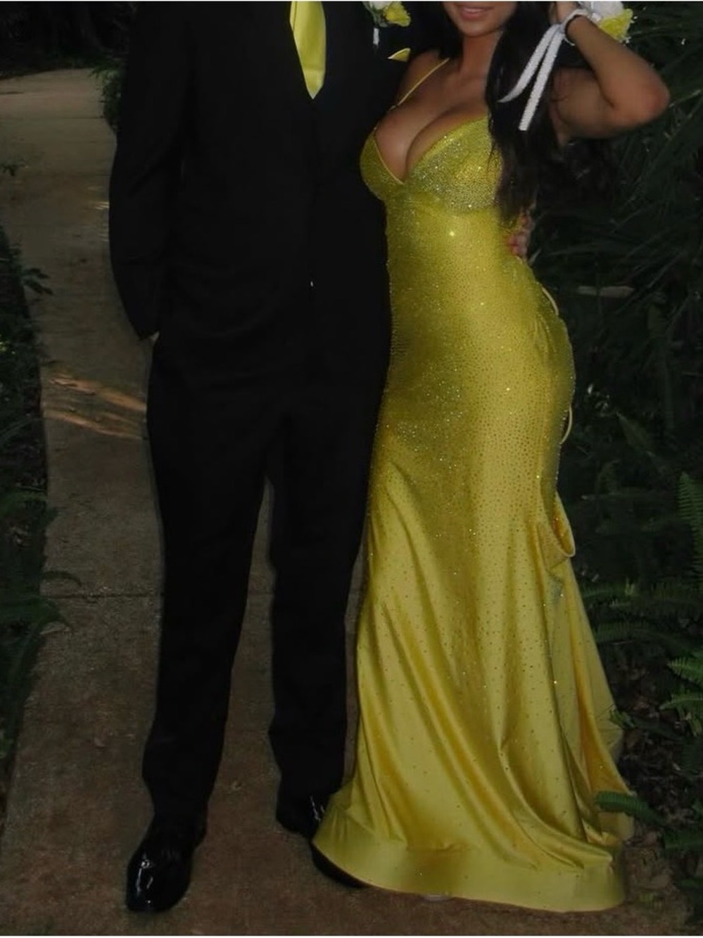 Yellow Rhinestone V-Neck Prom Dress - Picture 2 of 3